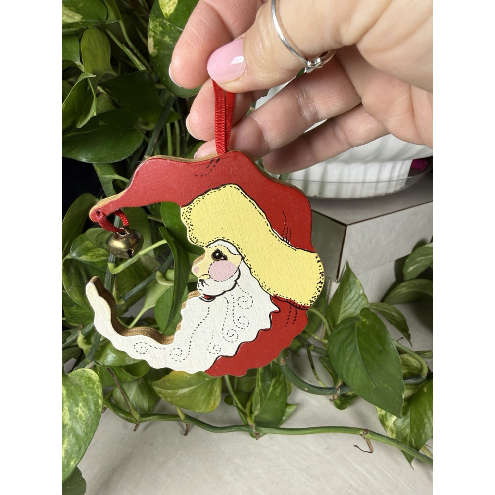 Vintage Kurt Adler Painted Wood Santa Claus Crescent Moon Christmas Ornament ‘89
